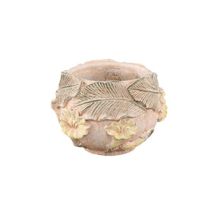 Blumentopf – Runde Form, Zement Material, Blumen Muster, Gelbe Oberfläche, M – Casy | PTMD