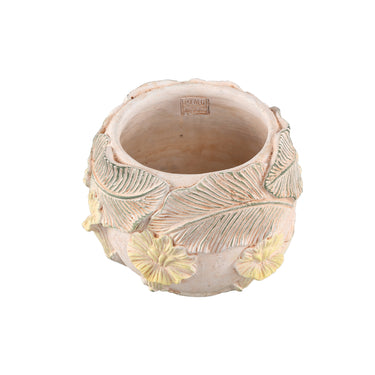 Blumentopf – Runde Form, Zement Material, Blumen Muster, Gelbe Oberfläche, S – Casy | PTMD