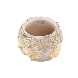 Blumentopf – Runde Form, Zement Material, Blumen Muster, Gelbe Oberfläche, L – Casy | PTMD