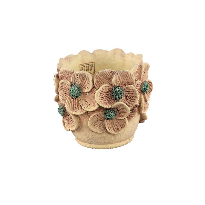 Blumentopf – Runde Form, Zement Material, Blumen Rand, Gelbe Oberfläche, M – Iesha | PTMD