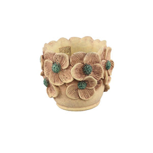 Blumentopf – Runde Form, Zement Material, Blumen Rand, Gelbe Oberfläche, M – Iesha | PTMD