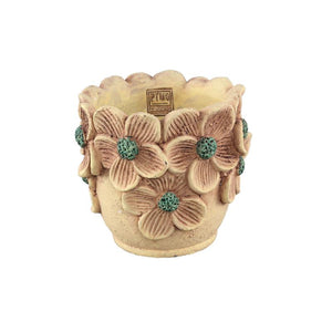 Flowerpot – Round Shape, Cement Material, Flower Rim, Yellow Finish, L – Iesha | PTMD
