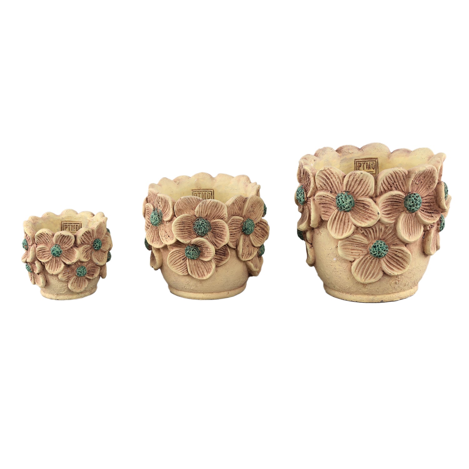Flowerpot – Round Shape, Cement Material, Flower Rim, Yellow Finish, L – Iesha | PTMD