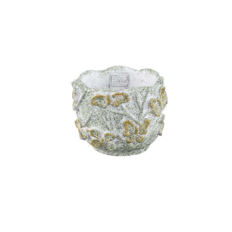 Blumentopf – Runde Form, Zement Material, Schmetterling Muster, Grüne Oberfläche, S – Sterlin | PTMD