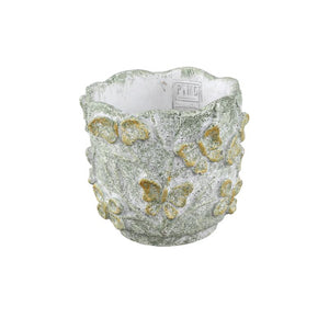 Blumentopf – Runde Form, Zement Material, Schmetterling Muster, Grüne Oberfläche, M – Sterlin | PTMD
