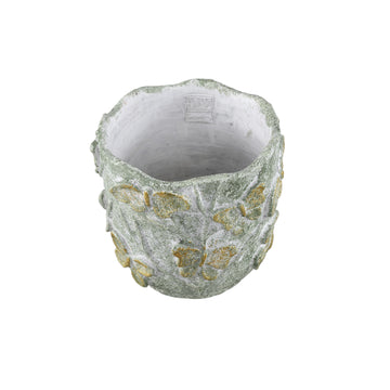 Blumentopf – Runde Form, Zement Material, Schmetterling Muster, Grüne Oberfläche, S – Sterlin | PTMD