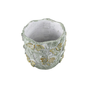 Blumentopf – Runde Form, Zement Material, Schmetterling Muster, Grüne Oberfläche, M – Sterlin | PTMD