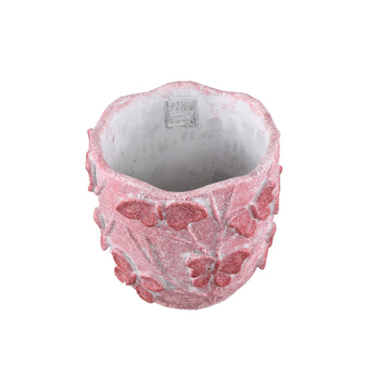 Blumentopf – Runde Form, Zement Material, Schmetterling Muster, Rosa Oberfläche, M – Sterlin | PTMD