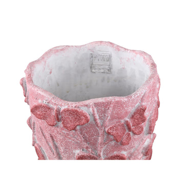 Flower Pot – Round Shape, Cement Material, Butterfly Pattern, Pink Surface, M – Sterlin | PTMD