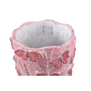 Blumentopf – Runde Form, Zement Material, Schmetterling Muster, Rosa Oberfläche, M – Sterlin | PTMD