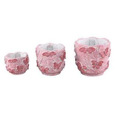 Flower Pot – Round Shape, Cement Material, Butterfly Pattern, Pink Surface, M – Sterlin | PTMD