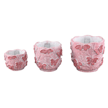 Blumentopf – Runde Form, Zement Material, Schmetterling Muster, Rosa Oberfläche, M – Sterlin | PTMD