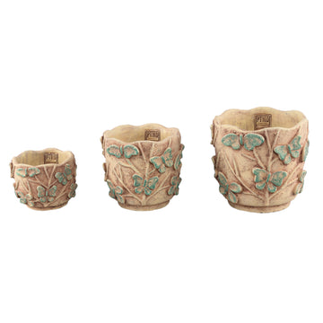 Blumentopf – Runde Form, Zement Material, Schmetterling Muster, Gelbe Oberfläche, L – Sterlin | PTMD