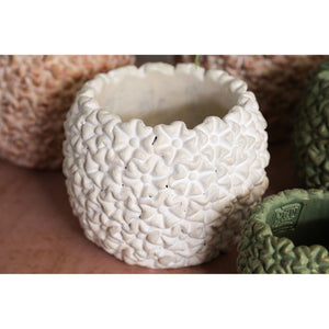 Blumentopf – Runde Form, Zement Material, Blumen Muster, Grüne Oberfläche, S – Salia | PTMD
