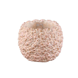 Flower pot - Round shape, cement material, flower pattern, pink surface, M - Salia | PTMD
