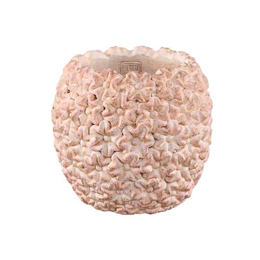 Blumentopf – Runde Form, Zement Material, Blumen Muster, Rosa Oberfläche, L – Salia | PTMD