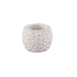 Blumentopf – Runde Form, Zement Material, Blumen Muster, Weiße Oberfläche, S – Salia | PTMD