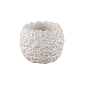 Blumentopf – Runde Form, Zement Material, Blumen Muster, Weiße Oberfläche, M – Salia | PTMD