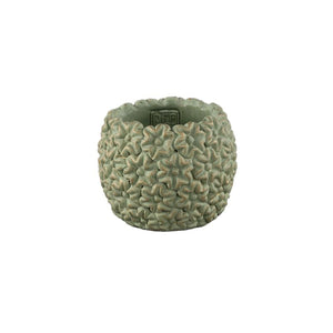 Blumentopf – Runde Form, Zement Material, Blumen Muster, Grüne Oberfläche, S – Salia | PTMD