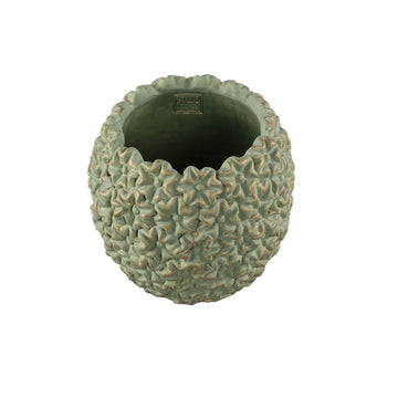 Blumentopf – Runde Form, Zement Material, Blumen Muster, Grüne Oberfläche, S – Salia | PTMD