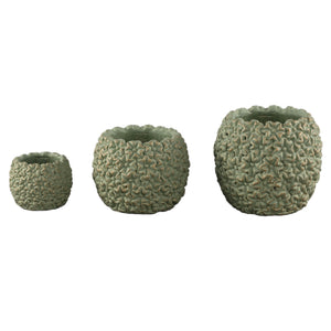 Blumentopf – Runde Form, Zement Material, Blumen Muster, Grüne Oberfläche, S – Salia | PTMD