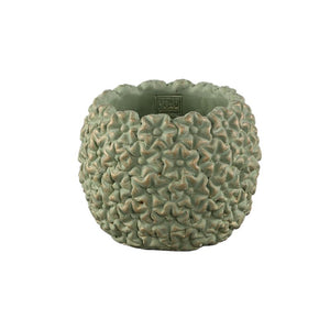 Blumentopf – Runde Form, Zement Material, Blumen Muster, Grüne Oberfläche, M – Salia | PTMD
