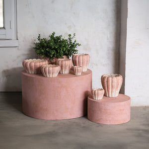 Flower Pot - Round Cement, Ribbed Surface, Pink, XL – Chantile | PTMD