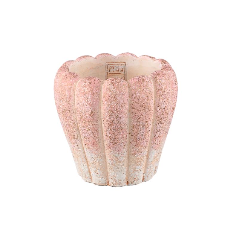 Flowerpot - Round Cement, Ribbed Surface, Pink, L – Chantile | PTMD