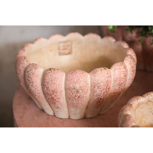 Plant Pot - Round Cement, Ribbed Surface, Pink, Low, L – Chantile | PTMD