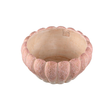Blumentopf - Runder Zement, Gerippte Oberfläche, Rosa, Niedrig, M – Chantile | PTMD