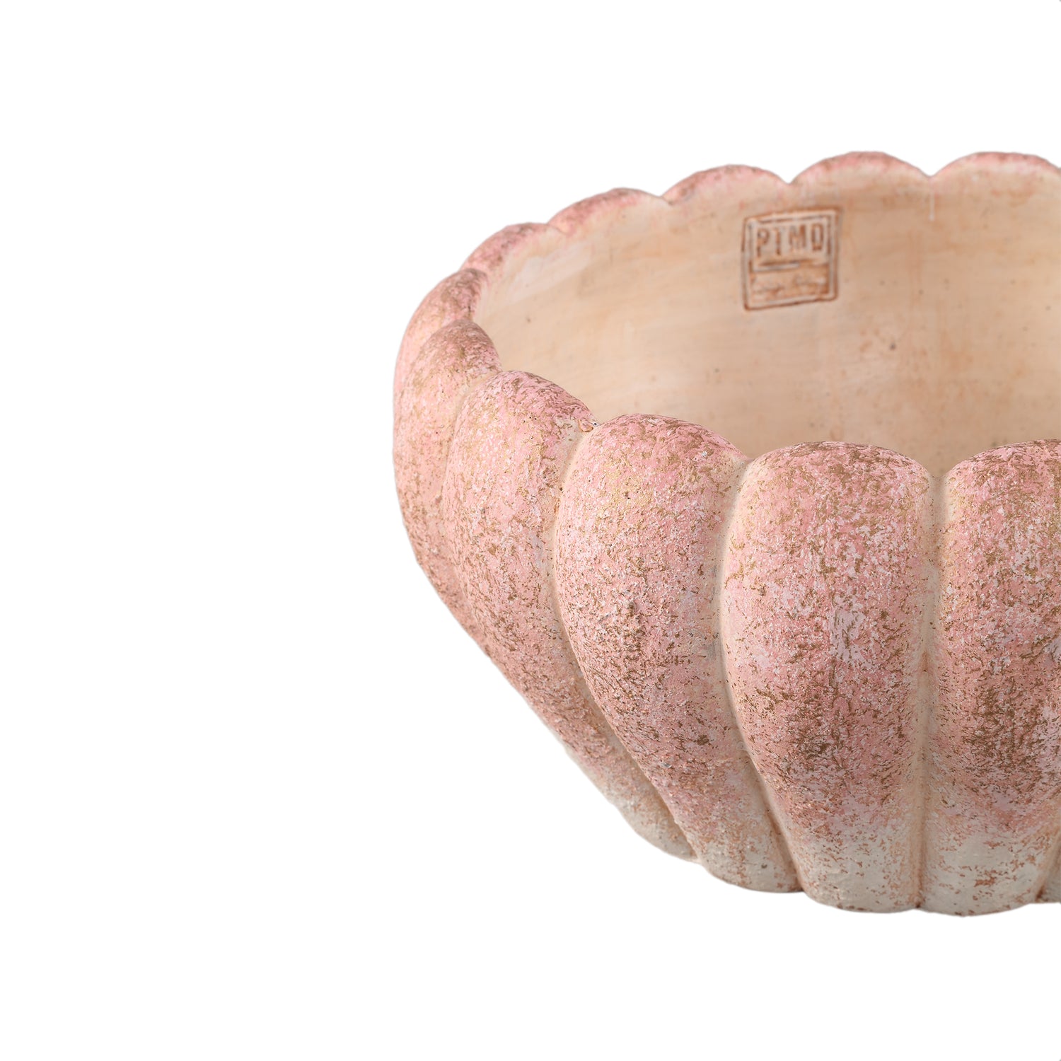 Plant Pot - Round Cement, Ribbed Surface, Pink, Low, L – Chantile | PTMD