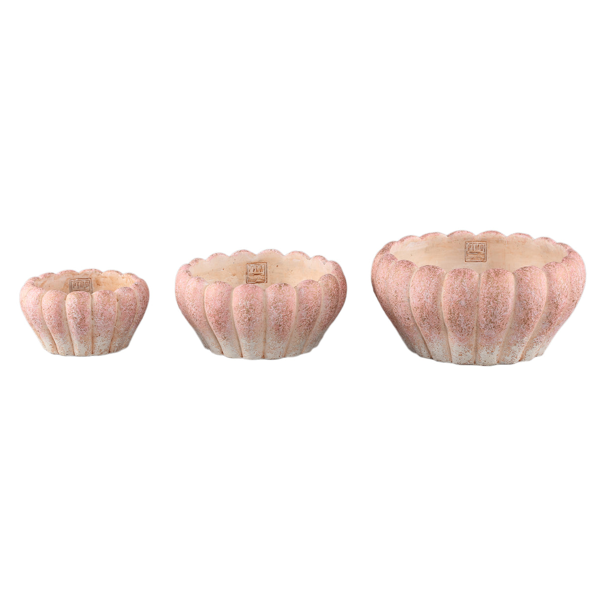 Plant Pot - Round Cement, Ribbed Surface, Pink, Low, L – Chantile | PTMD