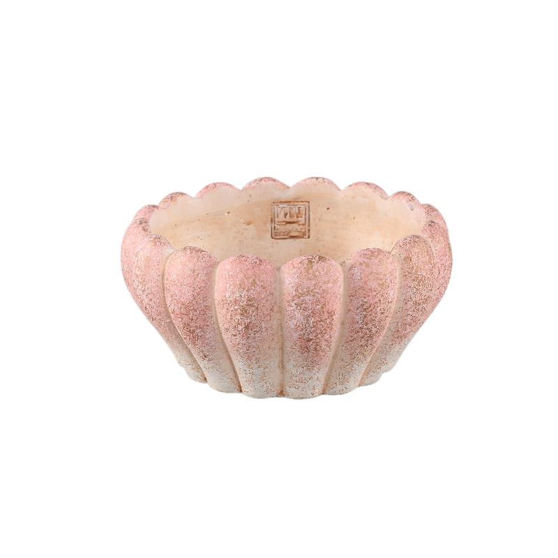 Blumentopf - Runder Zement, Gerippte Oberfläche, Rosa, Niedrig, M – Chantile | PTMD