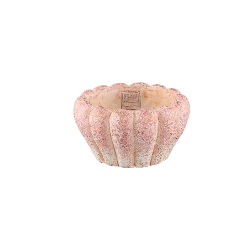 Plant Pot - Round Cement, Ribbed Surface, Pink, Low, L – Chantile | PTMD