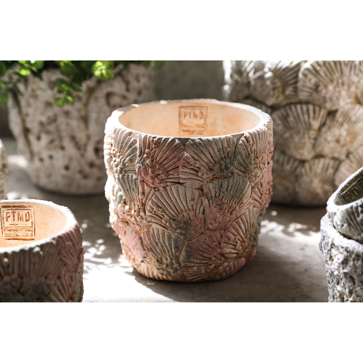 Flowerpot - Round Cement, Shell Pattern, Light Blue, L – Allisha | PTMD