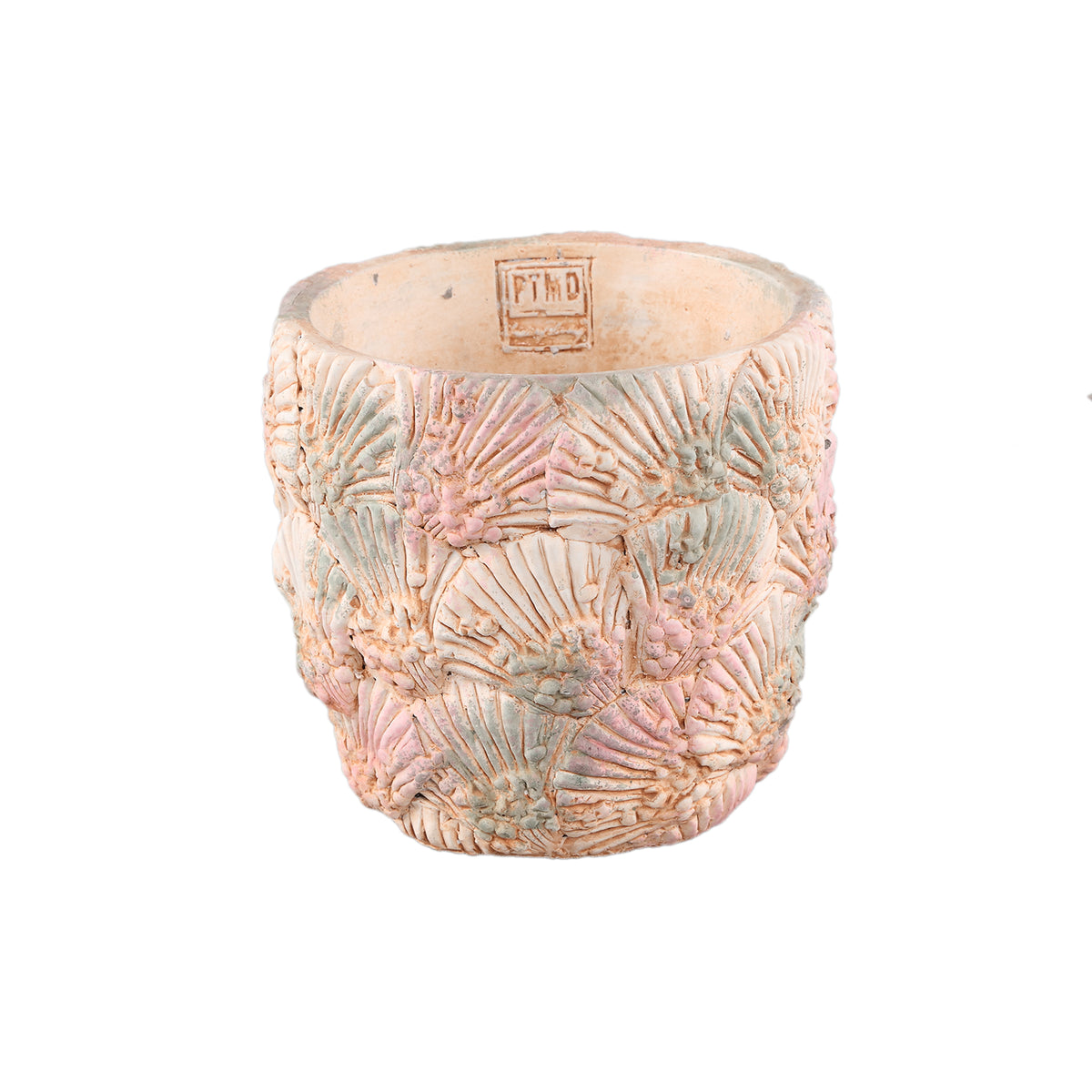 Flower Pot - Round Cement, Shell Pattern, Light Blue, M – Allisha | PTMD