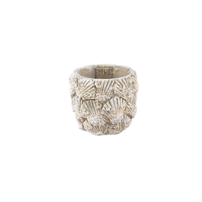 Blumentopf - Runder Zement, Muschelmuster, Cremeweiß, XS – Allisha | PTMD