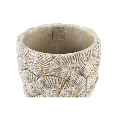 Blumentopf - Runder Zement, Muschelmuster, Cremeweiß, M – Allisha | PTMD