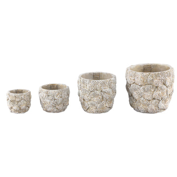 Blumentopf - Runder Zement, Muschelmuster, Cremeweiß, S – Allisha | PTMD