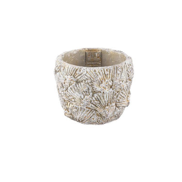 Blumentopf - Runder Zement, Muschelmuster, Cremeweiß, S – Allisha | PTMD