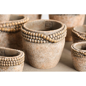 Flower pot - Round cement, beaded rim, Brown, XL – Rydel | PTMD