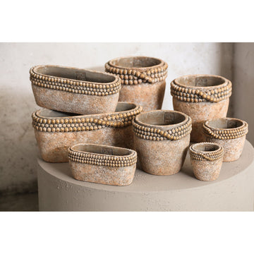 Blumentopf - Runder Zement, Perlenrand, Braun, XL – Rydel | PTMD