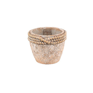Flower Pot - Round Cement, Beaded Rim, Brown, S – Rydel | PTMD