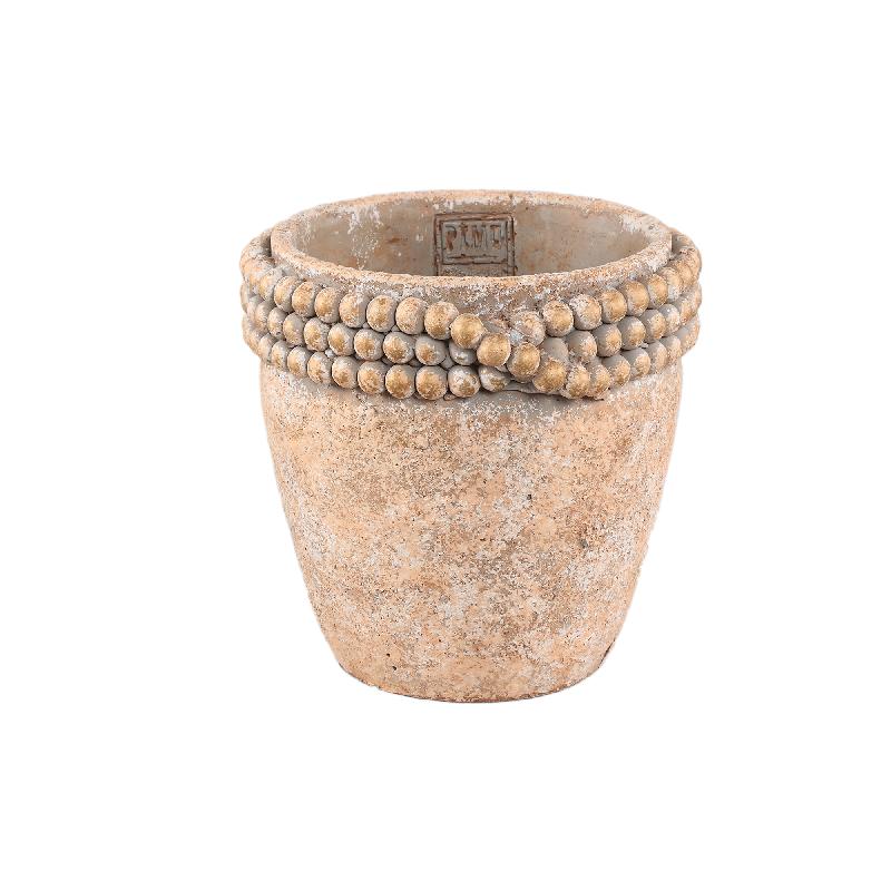 Blumentopf - Runder Zement, Perlenrand, Braun, L – Rydel | PTMD