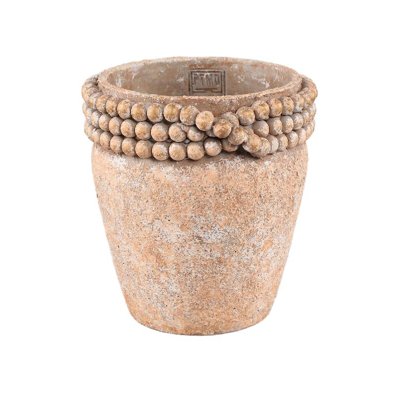 Flower pot - Round cement, beaded rim, Brown, XL – Rydel | PTMD