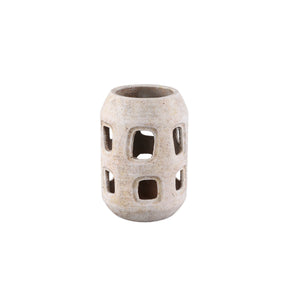 Hurricane Lantern - Cement Material, White Clay, Open Shape, S - Tayla | PTMD