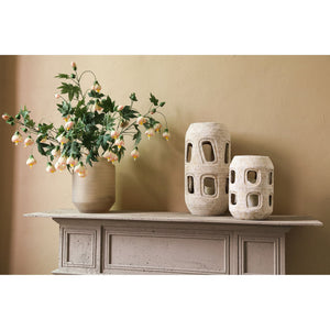 Hurricane Lantern - Cement Material, White Clay, Open Shape, S - Tayla | PTMD