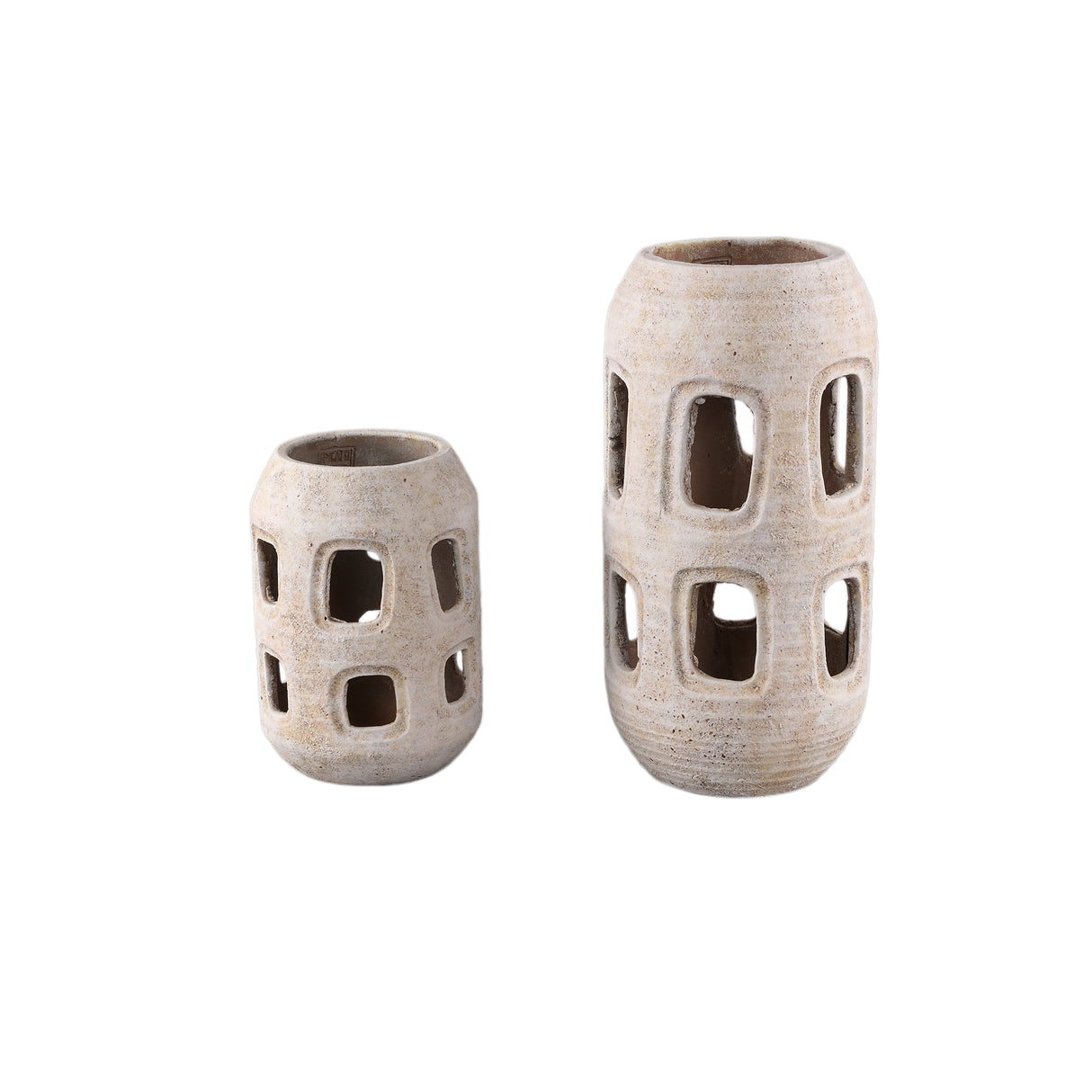Hurricane Lantern - Cement Material, White Clay, Open Shape, S - Tayla | PTMD
