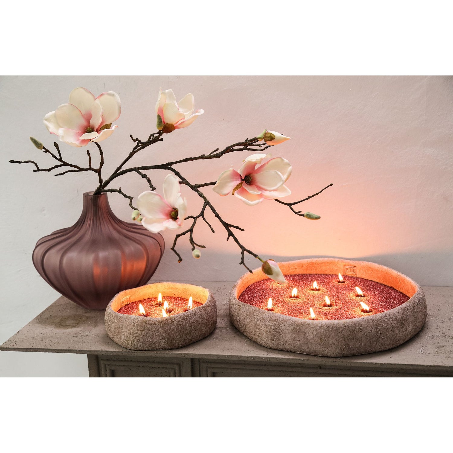 Bowl - cement, irregular shape, round, pink, solid design, L – Yadin | PTMD