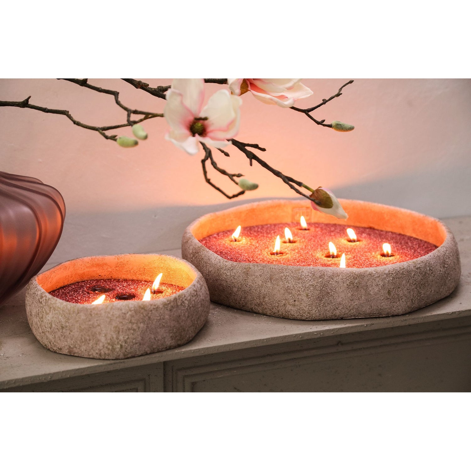Bowl - cement, irregular shape, round, pink, solid design, L – Yadin | PTMD